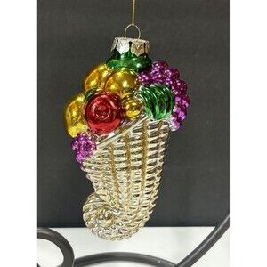 Large 6" Cornucopia Glass Christmas Ornament Fruit Basket